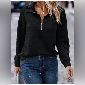 SHEIN Black Quilted Zip-Up Sweatshirt